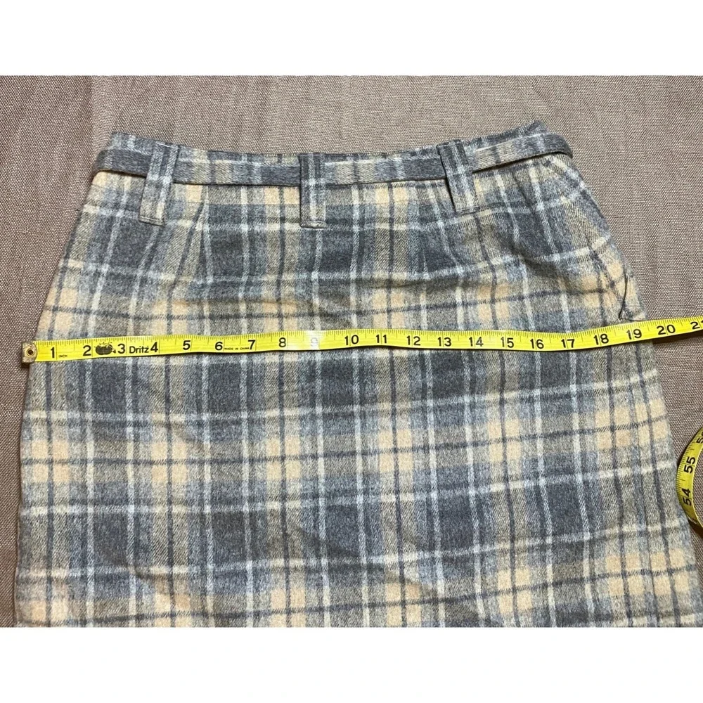 Talbots‎ Plaid Wool Blend Belted Knee Length Skirt Women Size 4 Gray Beige